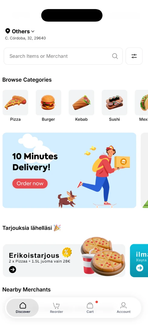 Yumfood app home screen